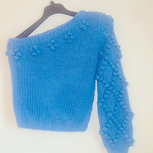 Vici Juniper One Shoulder Knit Pom Sweater - Picture 4 of 5